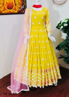 Fox Georgette Gown In Lemon Yellow Color By WW 754