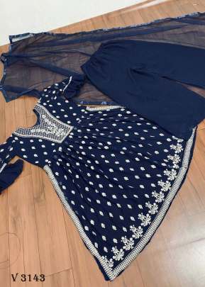 Fox Georgette Palazzo Suit In Dark Blue Color By WW