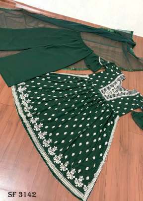 Fox Georgette Palazzo Suit In Dark Green Color By WW