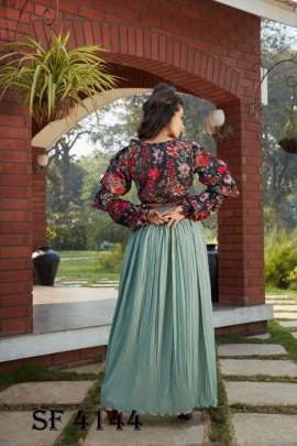 Frill   Flare Vol  2 Skirt Top In Black And Pista Green Color By SHUBHKALA