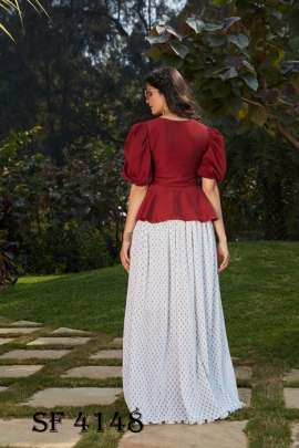 Frill   Flare Vol  2 Skirt Top In Maroon and White Color By SHUBHKALA