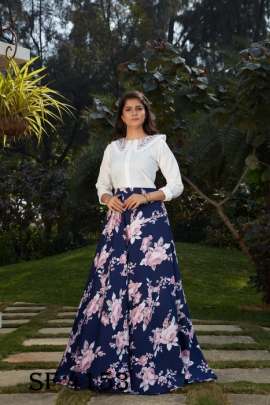 Frill   Flare Vol 3 Skirt Top In White and Navy Blue Color By SHUBHKALA