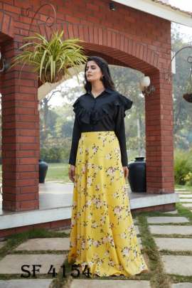 Frill   Flare Vol 3 Skirt Top In Black and Yellow Color By SHUBHKALA