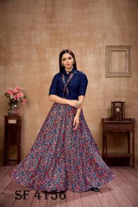 Frill   Flare Vol 4 Skirt Top In Navy Blue Color By SHUBHKALA