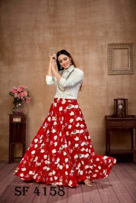 Frill   Flare Vol 4 Skirt Top In White and Red Color By SHUBHKALA