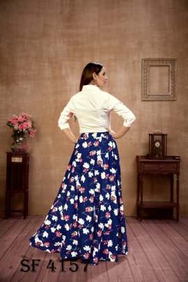 Frill   Flare Vol 4 Skirt Top In White and Navy Blue Color By SHUBHKALA