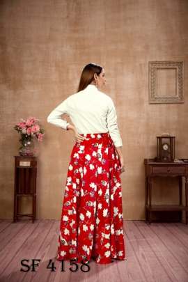 Frill   Flare Vol 4 Skirt Top In White and Red Color By SHUBHKALA