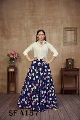 Frill   Flare Vol 4 Skirt Top In White and Navy Blue Color By SHUBHKALA