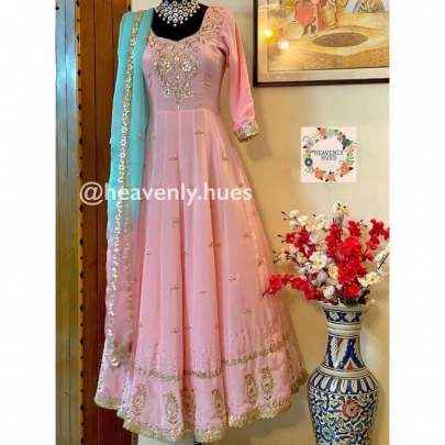 GEORGETTE WITH EMBROIDERY WORK WITH RIVET MOTI WORK