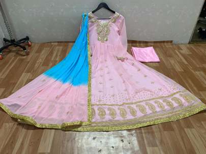 GEORGETTE WITH EMBROIDERY WORK WITH RIVET MOTI WORK