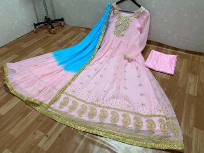 GEORGETTE WITH EMBROIDERY WORK WITH RIVET MOTI WORK