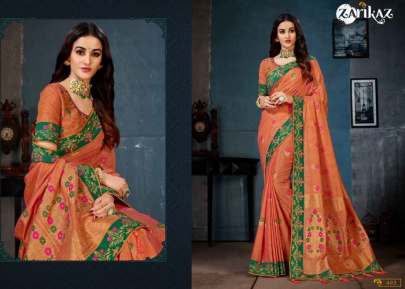  GLAM ELEGANCE PRESENT LILAN COTTON BANARASI SAREE WITH ORANGE COLOR