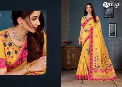  GLAM ELEGANCE PRESENT LILAN COTTON BANARASI SAREE WITH YELLOW COLOR