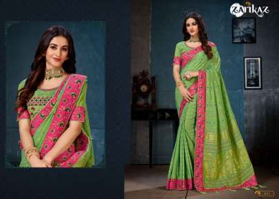  GLAM ELEGANCE PRESENT LILAN COTTON BANARASI SAREE WITH GREEN COLOR