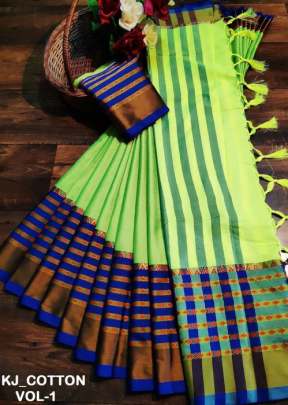 GLAM ELEGANCE PRESENT NEW BRAND OF COTTON SILK SAREE  FOR SPECIAL OCCASION BLUE AND GREEN 