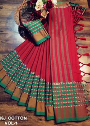 GLAM ELEGANCE PRESENT NEW BRAND OF COTTON SILK SAREE  FOR SPECIAL OCCASION RED AND GREEN 