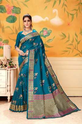 GLAMOUROS LICHI SILK SAREE IN  SAPPHIRE BLUE