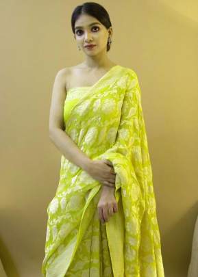 GULAB SOFT WEAVING SILK SAREE IN FASCINATING NEON GREEN COLOR