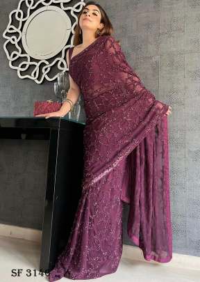 Georgette Saree In Wine Color By KD