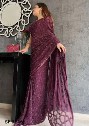 Georgette Saree In Wine Color By KD