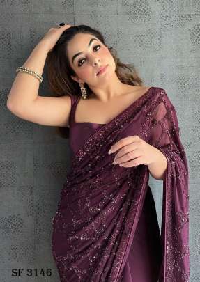 Georgette Saree In Wine Color By KD