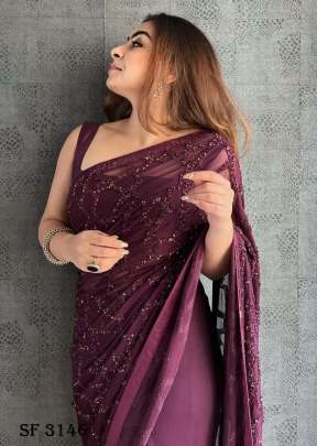 Georgette Saree In Wine Color By KD