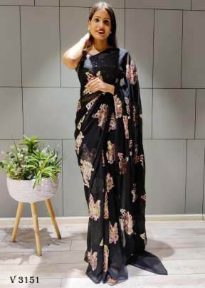 Georgette Saree in Black Color By Surati Fabric