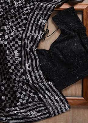 Georgette Saree in Black Color By Surati Fabric