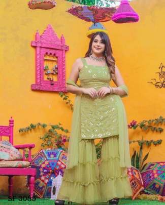 Georgette in Light Mehendi Color By Zoya Clothing