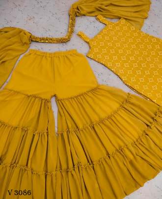 Georgette in Turmeric Yellow Color By Zoya Clothing