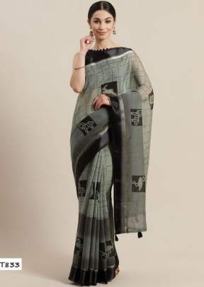 Glam Elegance Present New Brand Of Print Saree  With Bangoli Silk Grey Color