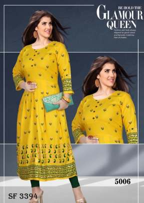 Goldy Vol-3 Foil printed A- Line Kurti In 8 Design By Glamour Queen