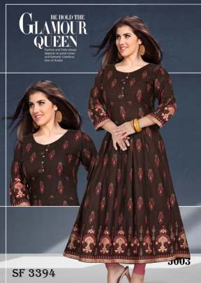 Goldy Vol-3 Foil printed A- Line Kurti In 8 Design By Glamour Queen