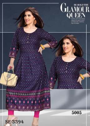 Goldy Vol-3 Foil printed A- Line Kurti In 8 Design By Glamour Queen