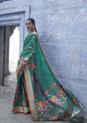 Green Colour Pure Jamadani Weaving Saree With Zari Border