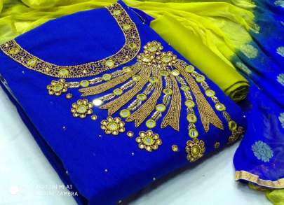 HEAVY DESIGNER  CHANDERI WORK SALWAR SUIT IN  ROYAL BLUE