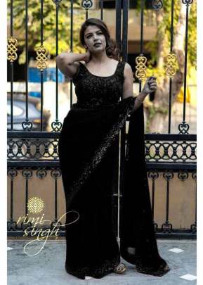 HEAVY GEORGETTE BLACK COLOUR SAREE WITH  BEAUTIFUL TONE TO TONE SEQUENCE BORDER