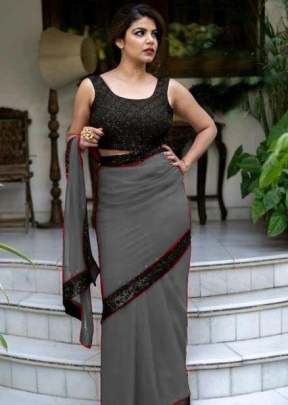 HEAVY GEORGETTE GREY COLOUR SAREE WITH  BEAUTIFUL TONE TO TONE SEQUENCE BORDER