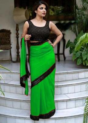 HEAVY GEORGETTE LIME COLOUR SAREE WITH  BEAUTIFUL TONE TO TONE SEQUENCE BORDER