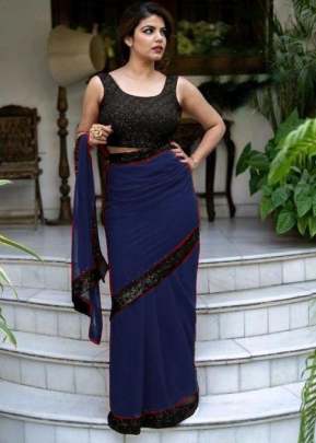 HEAVY GEORGETTE NAVY BLUE COLOUR SAREE WITH  BEAUTIFUL TONE TO TONE SEQUENCE BORDER