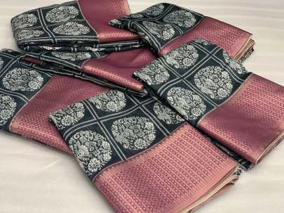 Handloom Linen Saree Black Purple