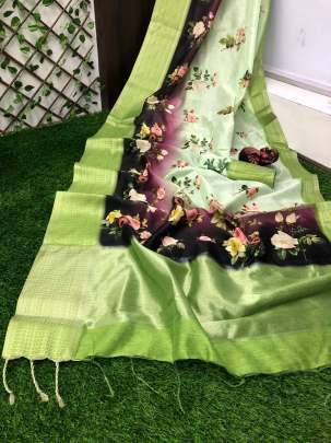 Handloom Linen Saree Green
