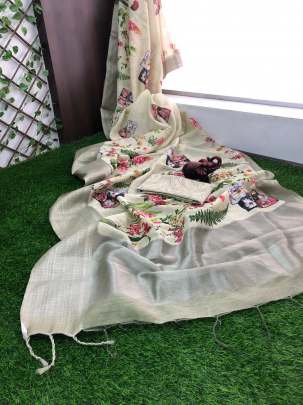 Handloom Linen Saree Off White