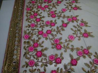 Handwork chinnon Pallu Pink Color