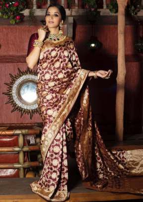 Heavy Banarsi silk With Jari weaving Border and pallu Maroon Color Saree