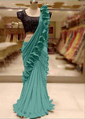 Heavy Georgette  Beautiful Tone Light Rama Green Color Saree