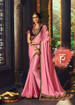 Heavy Neck Work Blouse Saree In Peach Color