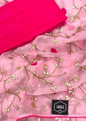 Heavy Organza With Embroidery Work Light Pink Color Saree