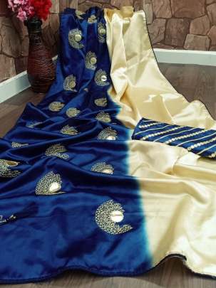 Heavy Padding Crape Silk Satin Madhuri Blue Color Saree