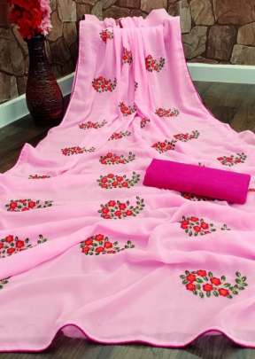 Indian Glory Geogette Flower Work Light Pink color Saree